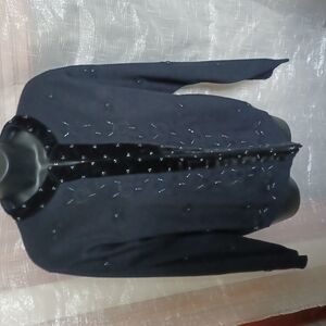 Ship ‘N Shore Vintage Black Cardigan with Embroidered roses & beads Sz L